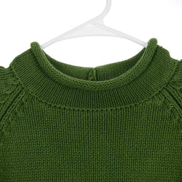 Vintage J. Crew Green Roll Neck Heavy Cotton Knit Fisherman Oarsman Men's Small - Picture 2 of 4